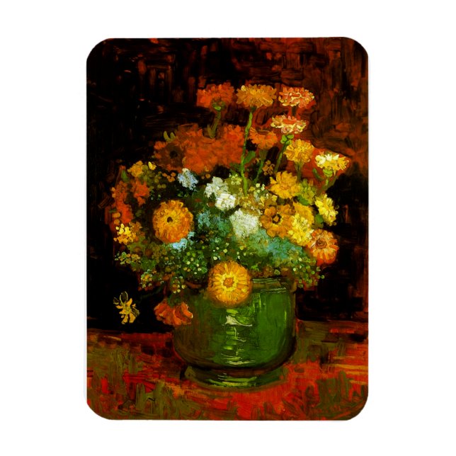 Vas med Zinnias Van Gogh Fine Art Magnet (Vertikal)