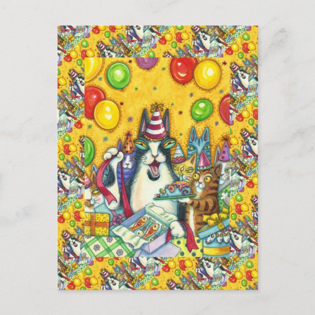 VÄS N' FITZ KATTER, KATTUNGAR, MUS, ROLIG FÖDELSED VYKORT (Framsida)