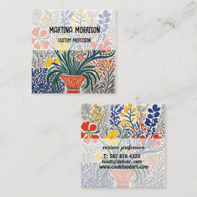 Vas och Vild Flowers Fyrkantigt Visitkort (Fram/baksida)