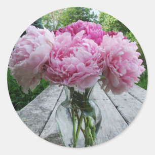 Vas Rosa Peony/Peonies Stickers Labels Runt Klistermärke