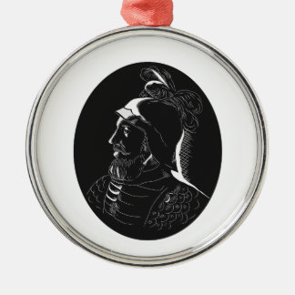 Vasco Nunez de Balboa Conquistador träsnitt Julgransprydnad Metall