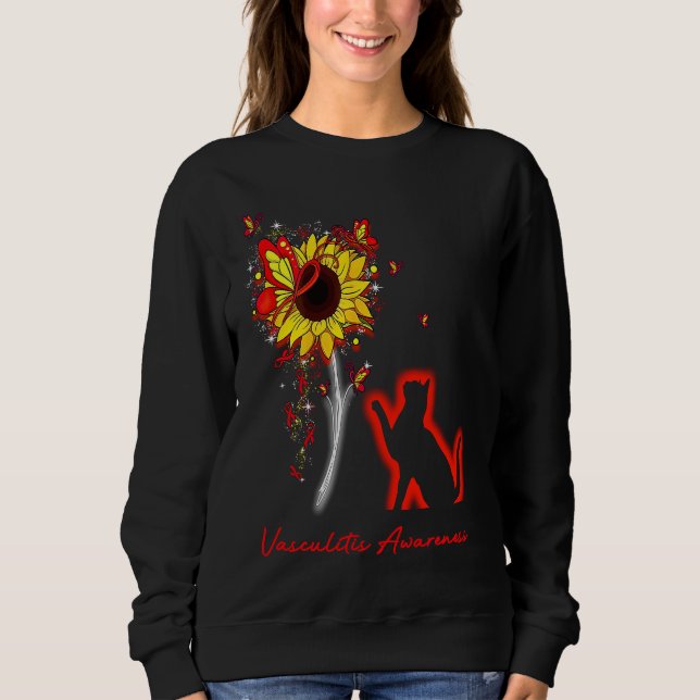 Vasculitis Awareness SunflowerButterfly Cat T Shirt (Framsida)
