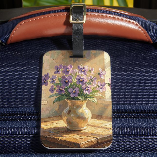 Vase med lila violer Impasto   Bagagebricka (Framsida Insitu 2)