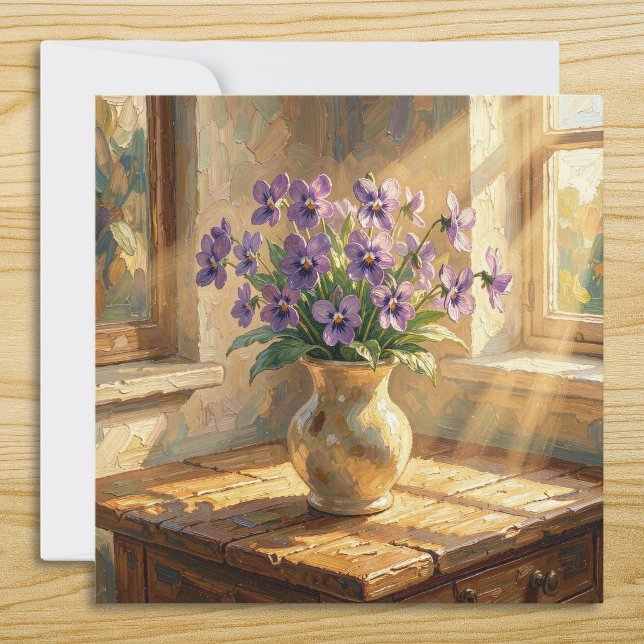 Vase med lila violer Impasto Kort (Skapare uppladdad)