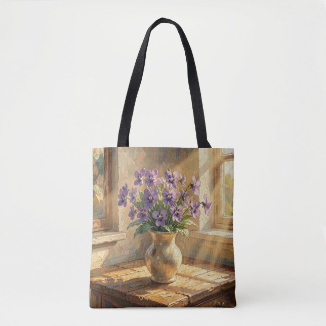 Vase med lila violer Impasto   Tygkasse (Framsida)