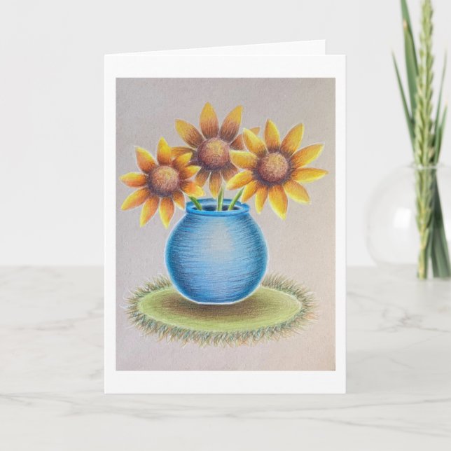 Vase med solrosor välkomstkort kort (Framsida)