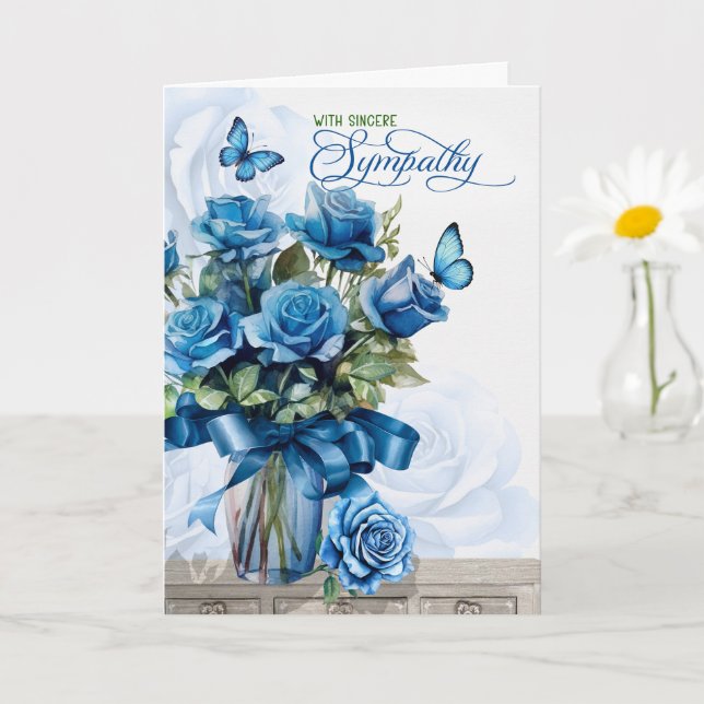 Vase of Blue Roses with Butterflies Sympathy Kort (Liten växt)