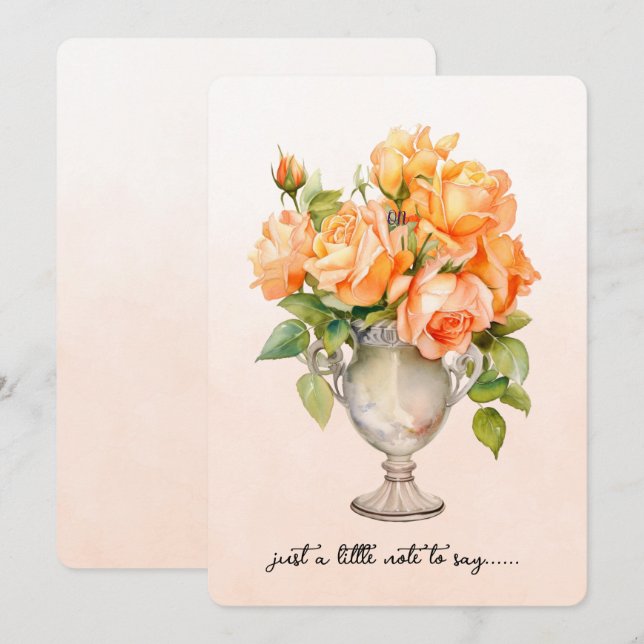 Vase of Orange Roses Note Card Anteckningskort (Fram/baksida)