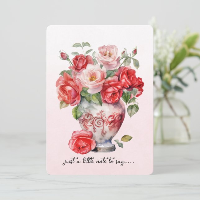 Vase of Red Roses Note Card Anteckningskort (Stående Fram)