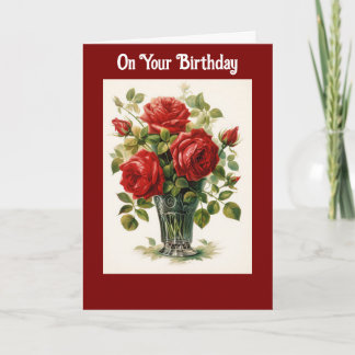 Vase Of Roses Birthday Greeting Card Kort