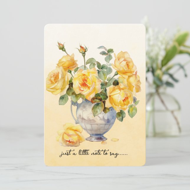 Vase of Yellow Roses Note Card Anteckningskort (Stående Fram)