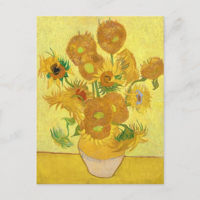 Vase with fifteen sunflowers by Vincent Van Gogh Vykort (Framsida)