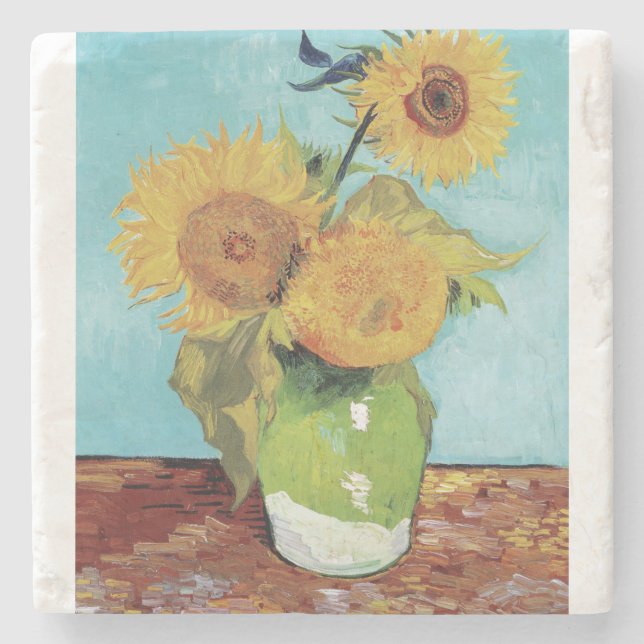 Vase with Three Sunglowers 1888 by Vincent van Gog Stenunderlägg (Framsidan)