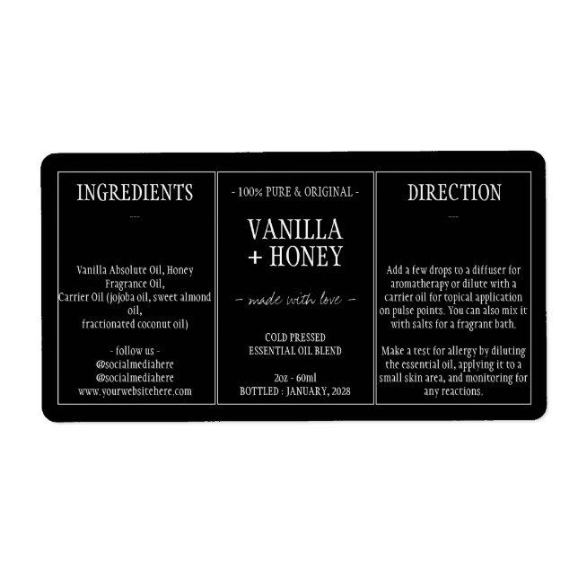 Väsentlig Olja Kosmetisk Flaska Wrap Around Fraktsedel (Framsidan)