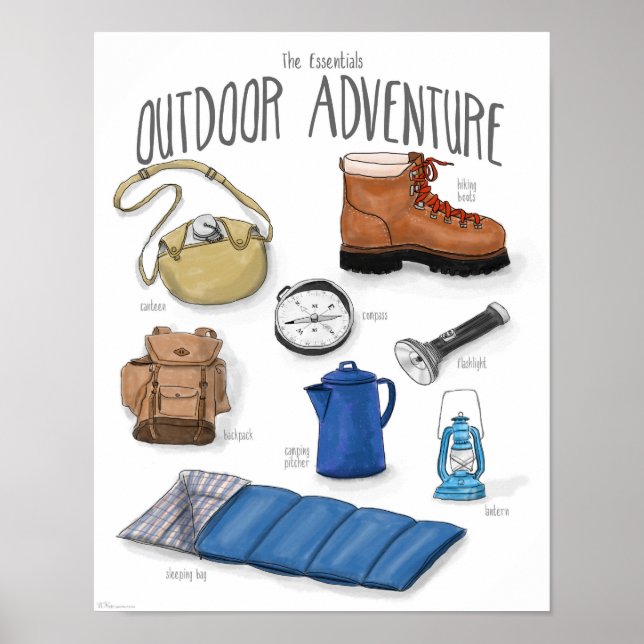 Väsentliga: Poster av utomhuscamping i Äventyr (Framsidan)