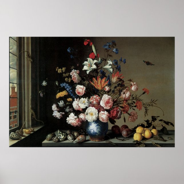 Vaser med blommor vid ett fönster, Balthasar van d Poster (Framsidan)