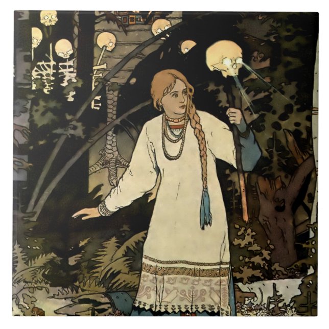 Vasilia den vackra av Ivan Bilibin Kakelplatta (Framsidan)