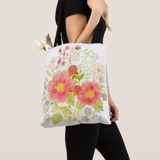 Väskad blombukett tygkasse (Närbild)
