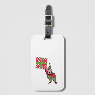 Väskmärke med prickig jul-tomte present bagagebricka