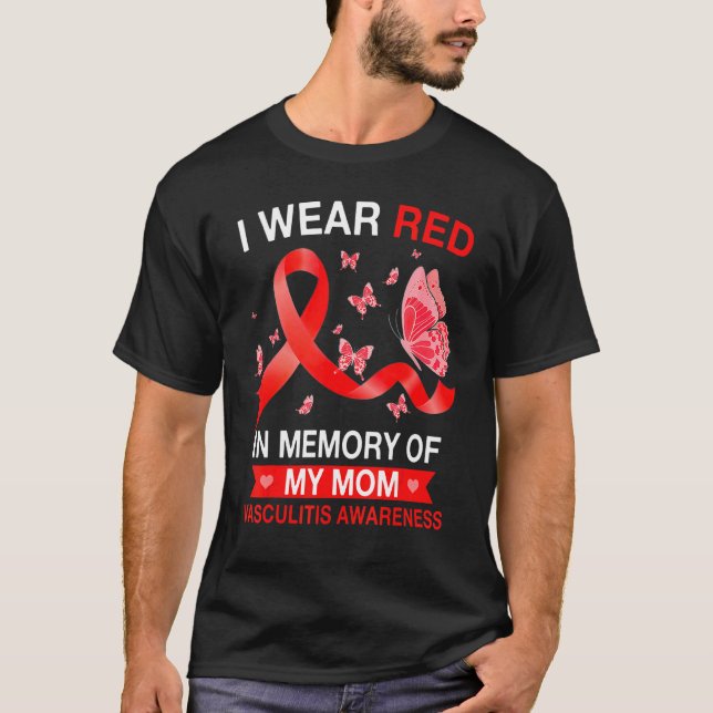 Vaskulit Medvetenhet I Bära Red Butterfly Ribbon T Shirt (Framsida)