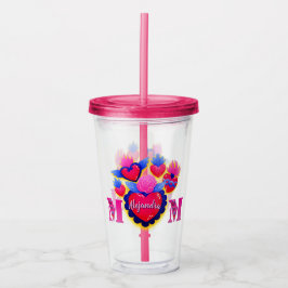 Vaso acrílico Corazones rosas de Mamá Editable Take Away Mugg