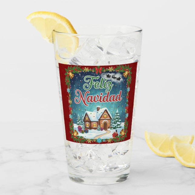 Vaso de Vidrio Navideño Feliz Navidad con Casita Glaskopp (Framsida Ice)
