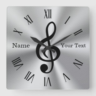 Vass Personlig Treble Clef Clock, Silver Black Fyrkantig Klocka