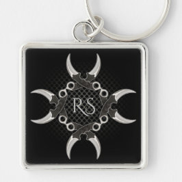 Vassa Kant monogrammed böjda blad 2-Nyckelring Fyrkantig Silverfärgad Nyckelring