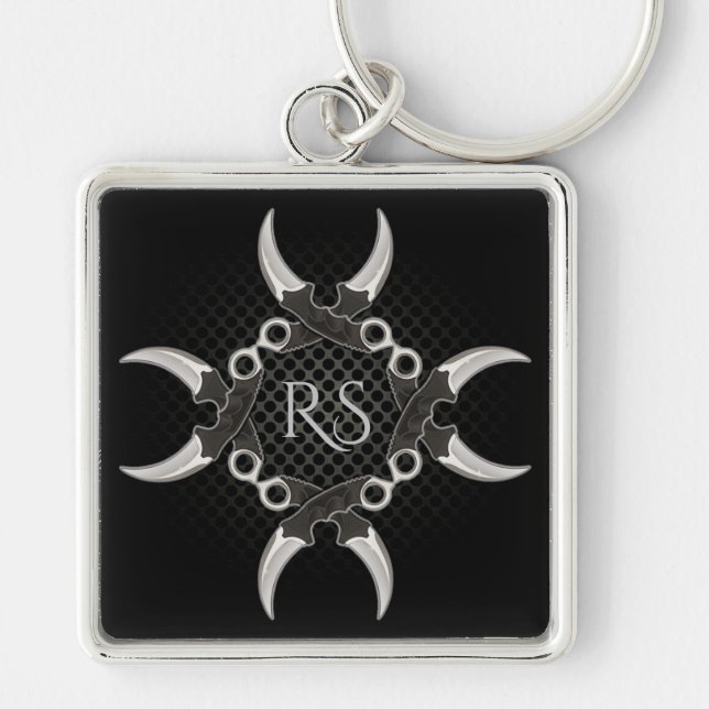 Vassa Kant monogrammed böjda blad 2-Nyckelring Fyrkantig Silverfärgad Nyckelring (Framsidan)