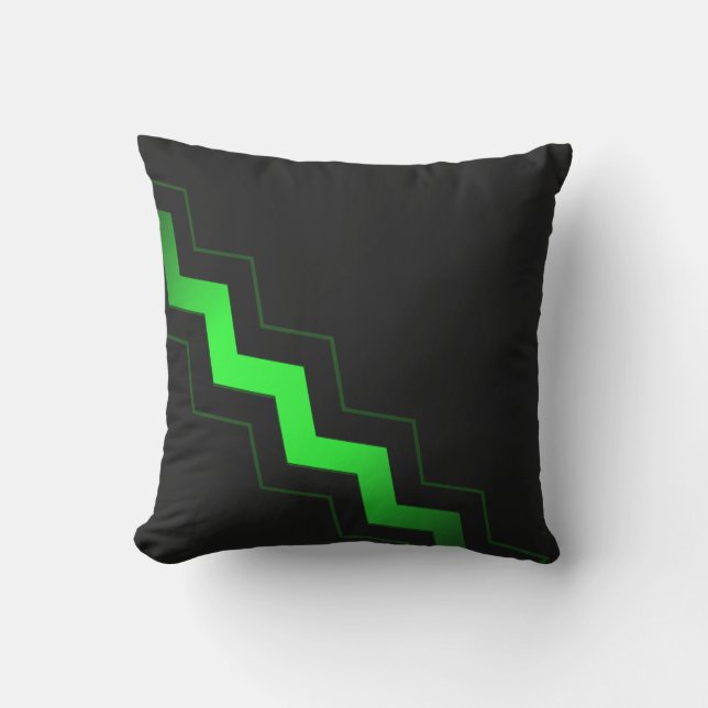 Vasst svart med Lime Green Zigzag Kudde (Framsida)