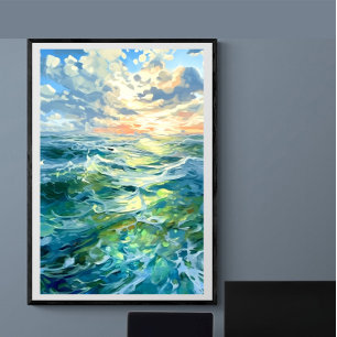 Vast hav vid solnedgång Ai Poster