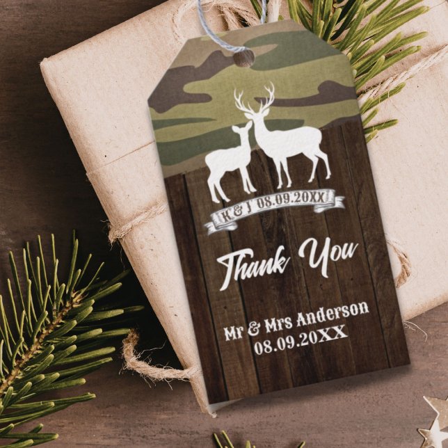 Västanvindhjort Jakt är över Bröllop Presentetikett (Western Deer The Hunt Is Over Wedding Gift Tags)