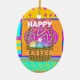 Väster African Inspired Påsk Basket & Eggs Art Julgransprydnad Keramik