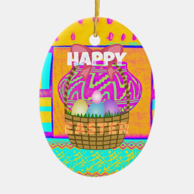 Väster African Inspired Påsk Basket & Eggs Art Julgransprydnad Keramik (Framsidan)