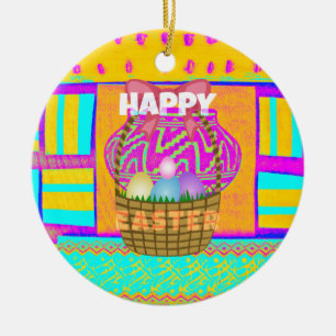 Väster African Inspired Påsk Basket & Eggs Art Julgransprydnad Keramik