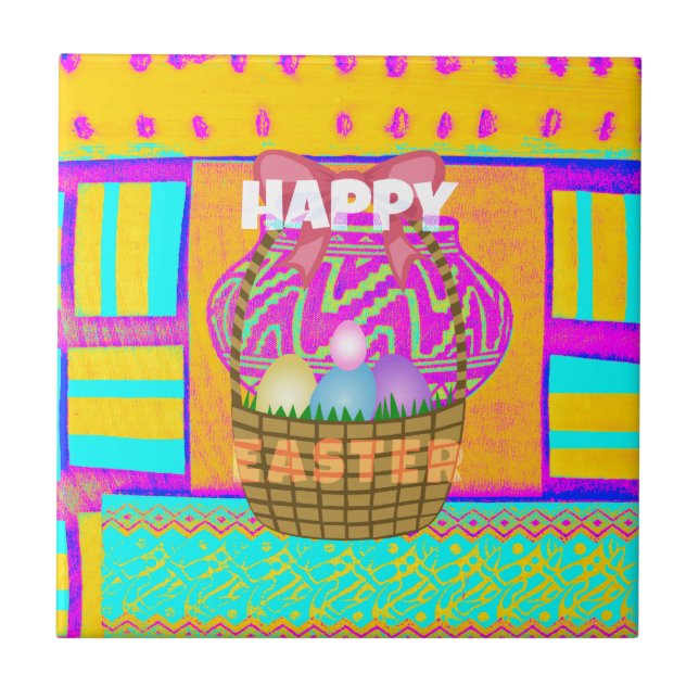 Väster African Inspired Påsk Basket & Eggs Art Kakelplatta (Framsidan)