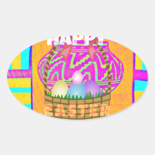 Väster African Inspired Påsk Basket & Eggs Art Ovalt Klistermärke