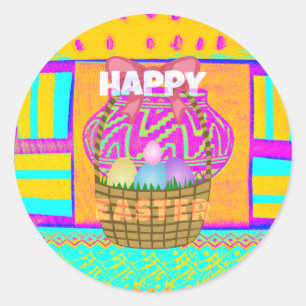 Väster African Inspired Påsk Basket & Eggs Art Runt Klistermärke