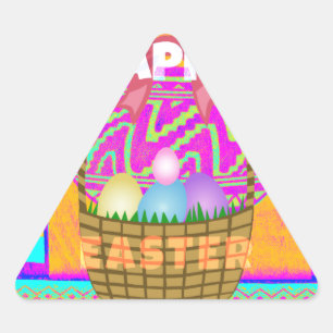 Väster African Inspired Påsk Basket & Eggs Art Triangelformat Klistermärke
