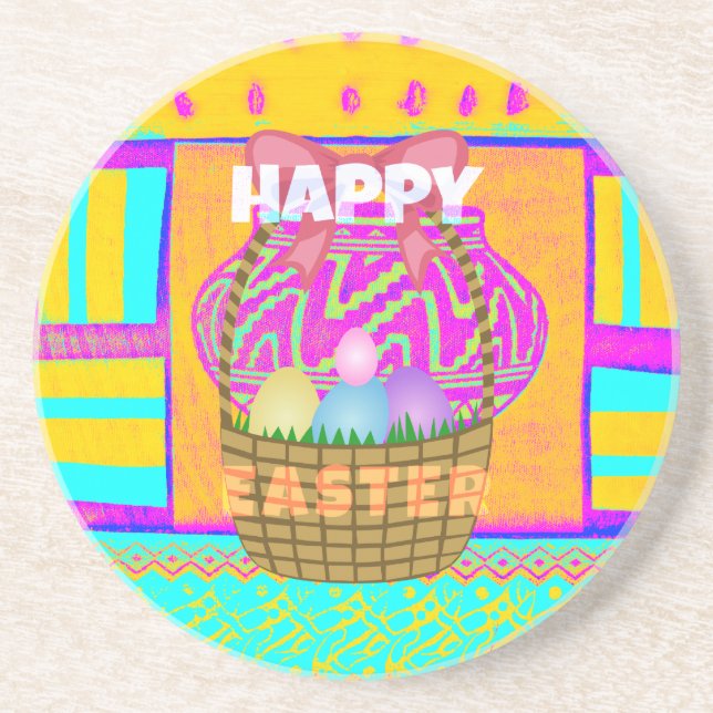 Väster African Inspired Påsk Basket & Eggs Art Underlägg Sandsten (Framsidan)