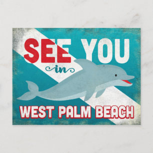 Väster Beach Dolphin - Retro Vintage resor Vykort