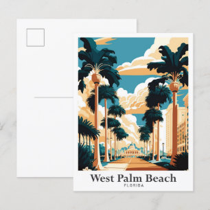 Väster Beach Florida Art Travel Illustration Vykort