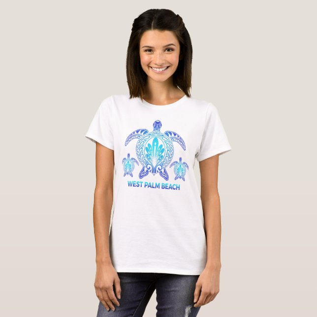 Väster Beach Florida Blue Sea Turtle Souvenirs T Shirt (Hel framsida)
