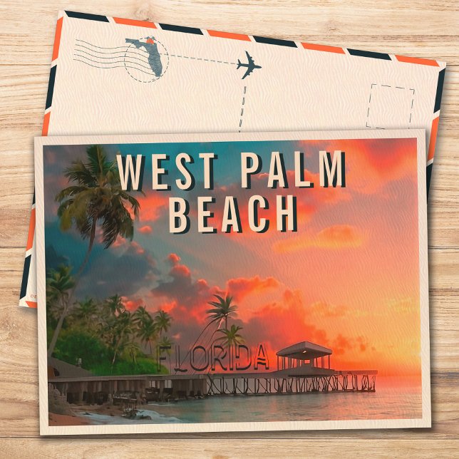 Väster Beach Florida Tropical Handflatan Träd 1950 Vykort (Skapare uppladdad)