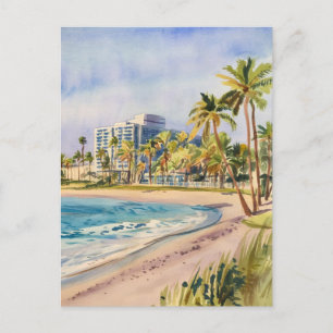 Väster Beach, Florida, Watercolor Painting Vykort
