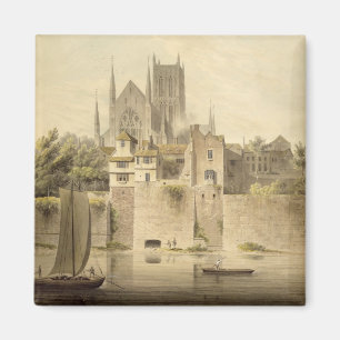 Väster beskådar av den Worcester domkyrkan, 1798 Magnet