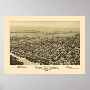 Väster Bethlehem, PA Panoramic Karta - 1894 Poster