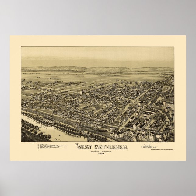 Väster Bethlehem, PA Panoramic Karta - 1894 Poster (Framsidan)