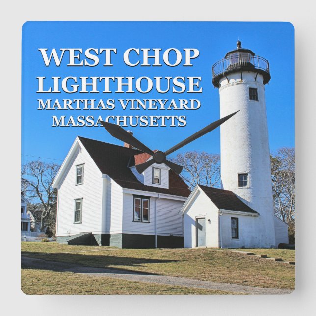 Väster Chop Lighthouse, Marthas Vineyard MORSA Clo Fyrkantig Klocka (Framsida)