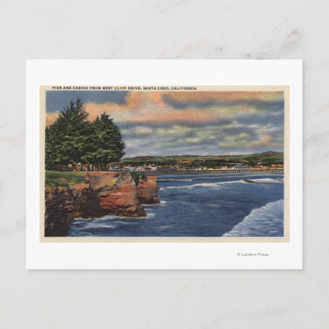 Väster Cliff Drive View of Pier and Casino Vykort (Framsida)